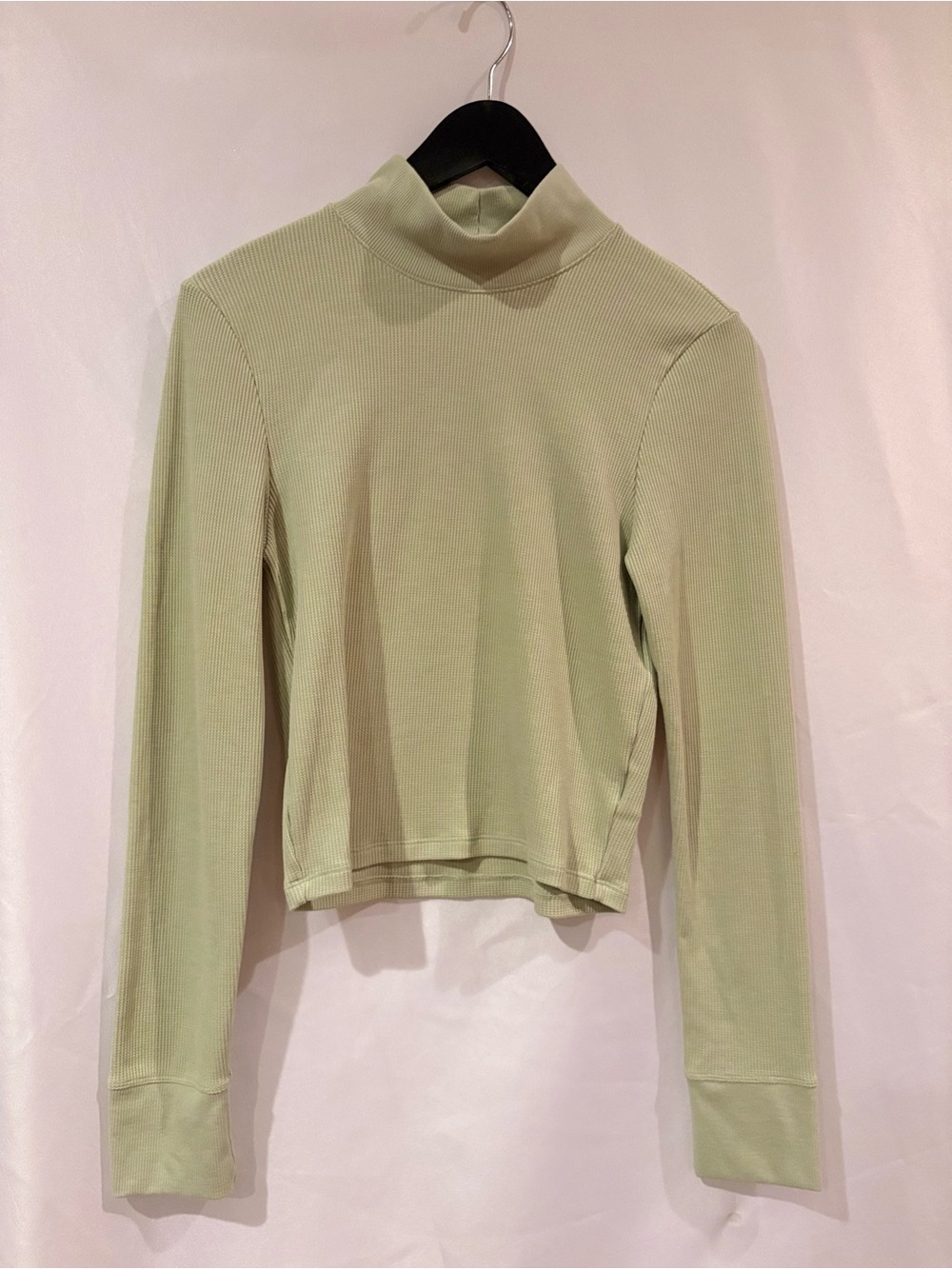 American Eagle Outfitters Ribbed Mock Neck Long Sleeve Top - Sage Green